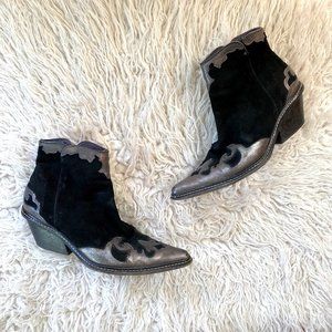 DONALD J PLINER silver metallic black suede western ankle boots